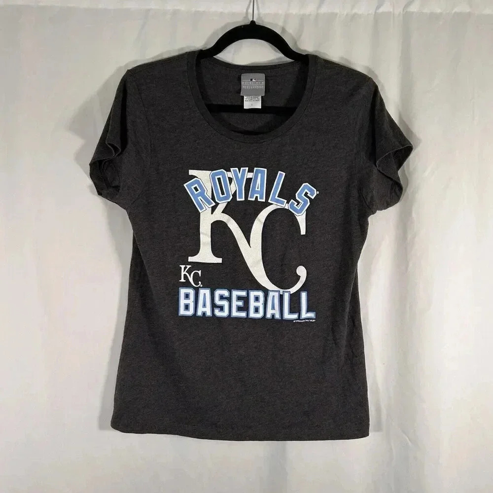 Kansas City Royals Shirt Women's Large Grey Short Sleeve Crew Neck Cotton Blend